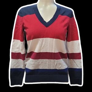 tommy hilfiger red white and navy preppy vneck casual knit top ᯓᡣ𐭩